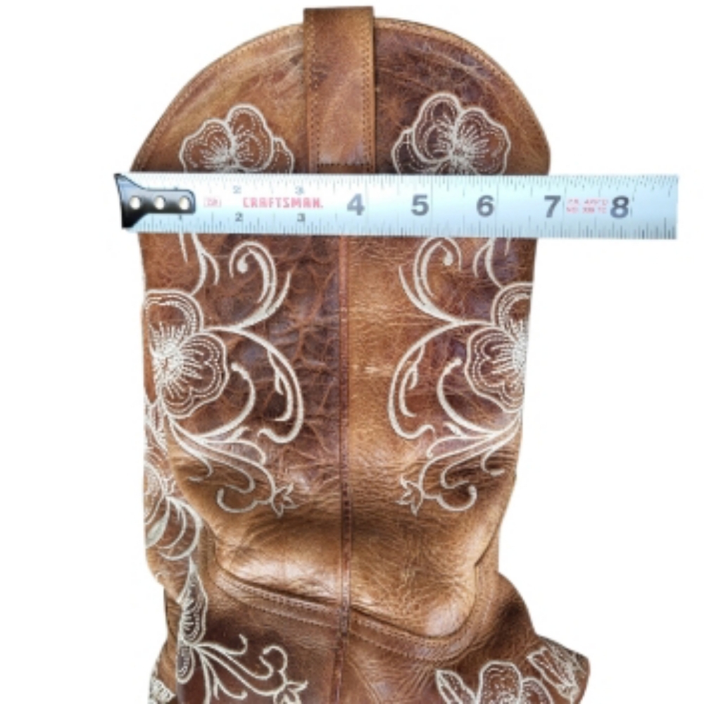 Shyanne Lasy Floral Embroider Broad Square Toe Leather Cowboy Boot Brow Women 10 - Picture 8 of 16